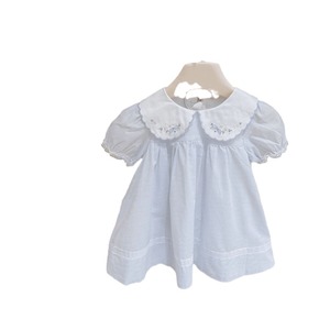 Robe de princesse en coton pour bébé fille, col <span class=keywords><strong>Peter</strong></span> <span class=keywords><strong>Pan</strong></span> brodé, manches bouffantes, pour les fêtes d'été et le quotidien - Product Image 1