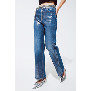 Jeans à jambe droite avec finition argentée métallisée - Product Image 1