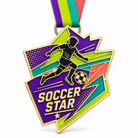 Maßgefertigte Druckguss-Fußballstar-Medaille mit Emaille 3D-Relief in Schildform mit Band für Fußballturniere und Jugendsport-Auszeichnungen