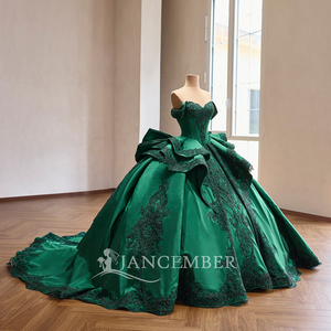 Rsm261126 Stunning off Shoulder Sweetheart Lace Applique Bow Vintage Chiffon Emerald Ball Gown <b>Quinceanera</b> <b>Dress</b> Prom for - Product Image 2
