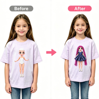 T-shirt personnalisé pour filles 100 % coton avec emblème, OEM, motif poupée 3D amovible à la klette, haut oversize pour enfants, vente en gros