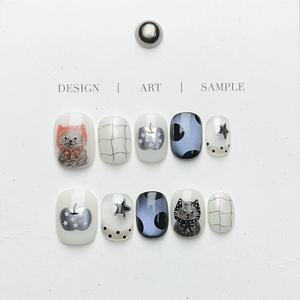 Lot de 10 <span class=keywords><strong>faux</strong></span> <span class=keywords><strong>ongles</strong></span> en acrylique faits à la main, nouveau design printemps, mignons, courts, forme amande, stiletto, avec logo personnalisé, à presser - Product Image 4