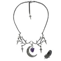 Collier ras du cou gothique en forme de branche de lune pour femme, collier mystique en cristal violet, bijoux de sorcière païenne, pendentif lune, bijoux bohèmes