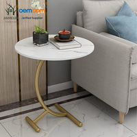 Table basse ronde à deux niveaux JIAMEIJIA avec plateau en marbre et cadre doré pour salon
