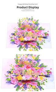 การ์ดอวยพรวันเกิดรูปดอกไม้สีชมพูทำมือแบบ 3 มิติ ดีไซน์พับได้พร้อมลายตัดกระดาษ - Product Image 4