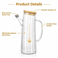 Bouteille Distributrice d'Huile de Cuisson en Verre Borosilicate 1000ml, Forme Rayée, Couvercle Clip-on, Sans BPA, Compatible Lave-Vaisselle, MOQ 3000 pièces