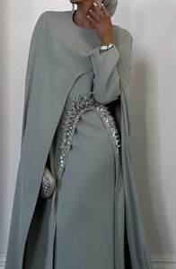 2024新设计产品穆斯林弹力瘦身灯笼纱布袖派对土耳其阿巴亚女性晚礼服 - Product Image 2