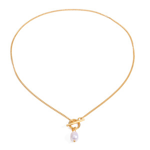 Collier pendentif en alliage de zinc plaqué or avec perle, design géométrique, bijoux tendance pour femme, idéal pour offrir - Product Image 2