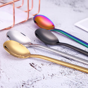 Cucchiaio a manico lungo Premium da 7.8 pollici cucchiaino ghiacciato in acciaio inossidabile per mescolare Cocktail mescolando frappè al caffè bevanda fredda - Product Image 4