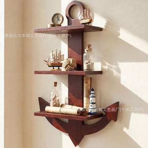 Wooden Anchor Shaped <b>Wall</b> Shelf 3 Tier Multi Layer <b>Storage</b> Rack For Living Room Bedroom Nautical Style - Product Image 1