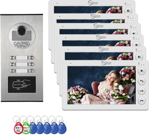 Anjielo Hệ thống liên lạc video thông minh 7 inch Chuông cửa 4 dây Mở khóa bằng RFID cho hệ thống điện thoại cửa màu ngoài trời nhiều căn hộ 6 đơn vị - Product Image 1
