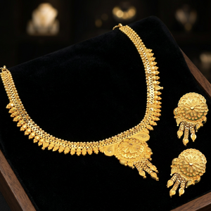 Vente en gros 14K 18K 24K plaqué or formant des colliers courts, ensemble de bijoux de conception florale traditionnelle, ensemble de bijoux de mode en or en laiton - Product Image 3