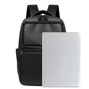 Cross-border street-style leather-look <b>backpack</b>, <b>mens</b> black business <b>backpack</b>, laptop bag, large-capacity briefcase. - Product Image 2