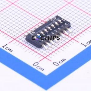 DHNF-08-V-T/R DIP Switch SMD-16P,4.5x11.4mm Switch Flat Toggle, Groove Type Single Pole Single Throw 8 1.27mm - Product Image 1