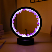 Amethyst-Kristallring-Lampe LED-Beleuchtete Runde Stein-Dekorative Tischlampe für Zuhause Schlafzimmer Geschenk