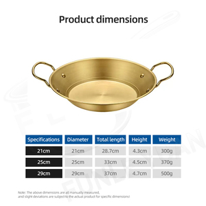 FLEY Sartén de Paella de Acero Inoxidable Estilo Coreano con Doble Asa, <span class=keywords><strong>Olla</strong></span> para Mariscos, Dorado/Plateado, Compatible con Inducción - Product Image 3