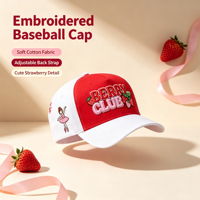 Gorra de Béisbol de Moda para Mujer, Estilo Dulce, Bicolor, con Bordado de Letras BERRY CLUB y Fresa, y Bordado Trasero de Bailarina y la Frase "Sweet Life"