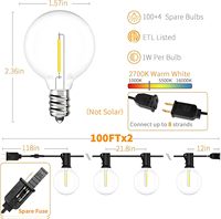Guirnalda de Luces Navideñas de 30m con 50 Bombillas LED Resistentes a los Golpes, Grado Comercial, Plástico Impermeable, Luces Colgantes para Bistro y Jardín