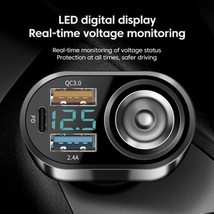 66W USB Car Charger QC3.0 pd3.0 xe Thuốc lá nhẹ hơn ổ cắm Splitter sạc Adapter Ổ cắm điện với LED hiển thị - Product Image 6