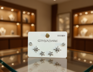 Orecchini a stella Qjnyajare placcati argento con cristalli e strass, ago in argento S925, gioielli alla moda in stile francese - Product Image 2