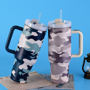 Thermoses cách điện 40 oz Tumbler đôi tường đá cẩm thạch Swirl 40 oz cách điện cốc cốc với xử lý và rơm - Product Image 5