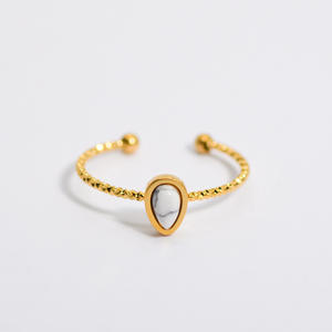 แหวนปรับขนาดได้รูปวงรีประดับด้วยหินธรรมชาติ ชุบทอง 18K บนสแตนเลสสตีล ดีไซน์เรียบหรูจาก Zhixuan สำหรับผู้หญิง - Product Image 5