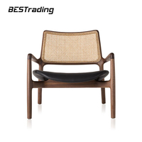 Wabi-Sabi Style Einzels essel Black Walnut Arm Rattan Stuhl Rückenlehne