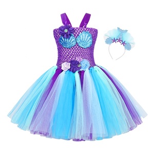 Top Seller <strong>Girls</strong> Little <strong>Mermaid</strong> Tutu Dress Birthday Princess Costume Theme Party With Headband Sleeveless Tulle Kids OEM - Product Image 2