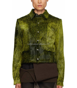 Collar extendido de cuero de vaca de lujo Original pelo en cuero Unisex mujeres hombres chaqueta recortada <span class=keywords><strong>verde</strong></span> llamativo chaquetas de cuero para hombres - Product Image 2