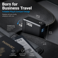 Bloc chargeur GaN 140W avec affichage numérique de la puissance, adaptateur secteur multi-ports PD QC, chargeur de voyage compact pour ordinateurs portables et téléphones