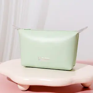 Bolsa de maquiagem de couro para viagem, pequena bolsa para cosméticos, acessórios de maquiagem, bolsa com zíper