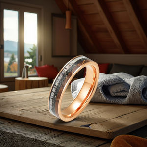 Gentdesジュエリーローズゴールドメッキ結婚指輪砕いた隕石チップウイスキー木鹿ホーンアントラータングステンリング女性男性 - Product Image 6