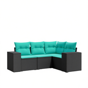 Set Divano da Esterno in Polyrattan Nero 4 Pezzi con Cuscini e Contenitore per Arredo Giardino - Product Image 1