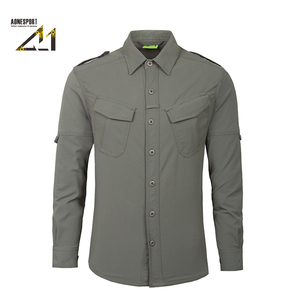 เสื้อเชิ้ตแขนยาวสำหรับเจ้าหน้าที่รักษาความปลอดภัย ผ้าโพลีเอสเตอร์ผสมคอตตอนทวิล แห้งเร็ว ปกเสื้อแบบพับได้ มีกระเป๋าแบบมีฝาปิดที่อก - Product Image 1