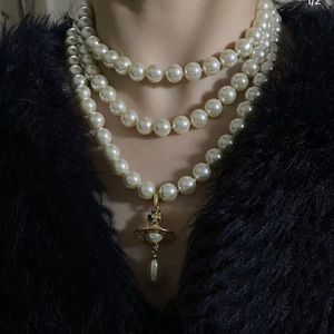 Collar Saturno Estilo Punk Empress Dowager, Cadena de Aleación de Lujo para Banquete, Diseño de Gota de Agua Tridimensional de Tres Capas - Product Image 3