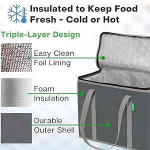 Sac isotherme écologique et réutilisable à fermeture éclair Sac fourre-tout non tissé pliable à isolation thermique pour l'épicerie déjeuner garder au froid nourriture pique-nique - Product Image 2