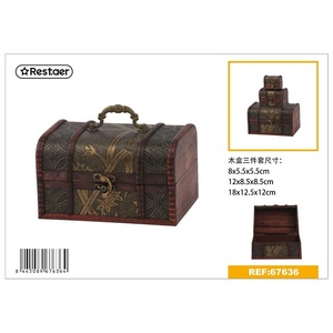 Set di 3 scatole in legno stile vintage 18x12.5x12 cm-articoli da regalo - Product Image 1