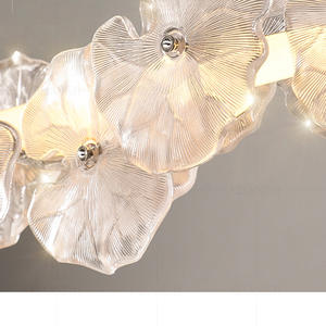 ثريا زجاجية فاخرة على شكل زهرة اللوتس بطول 39.4 بوصة، إضاءة معلقة حديثة للبار والديكور الفني، مصباح LED معلق لطاولة الطعام - Product Image 4