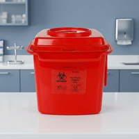 Poubelle à déchets médicaux rectangulaire en plastique rouge 5L avec couvercle pour objets tranchants, étiquette de risque biologique, usage hospitalier