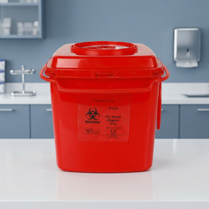 Red Rectangular Plastic Medical Waste <b>Bin</b> 5L With Lid For <b>Sharp</b> Objects Biohazard Label Hospital Use - Product Image 3