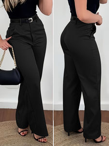 New Style Women Casual Slim High Waist <strong>Trousers</strong> Women Solid Wide Leg Women Business Casual <strong>Trouser</strong> - Product Image 3