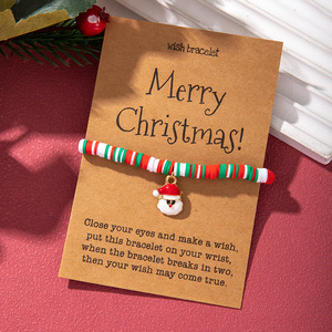 Bracelets porte-bonheur de Noël en pâte polymère avec pendentif Père Noël, bijoux unisexes, cadeau, origine Yiwu, sertissage en alliage de zinc - Product Image 2