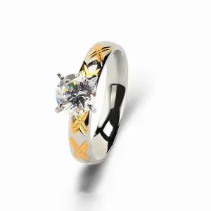 Anel de noivado x com design em anel, para meninas, diamantes, anel de noivado