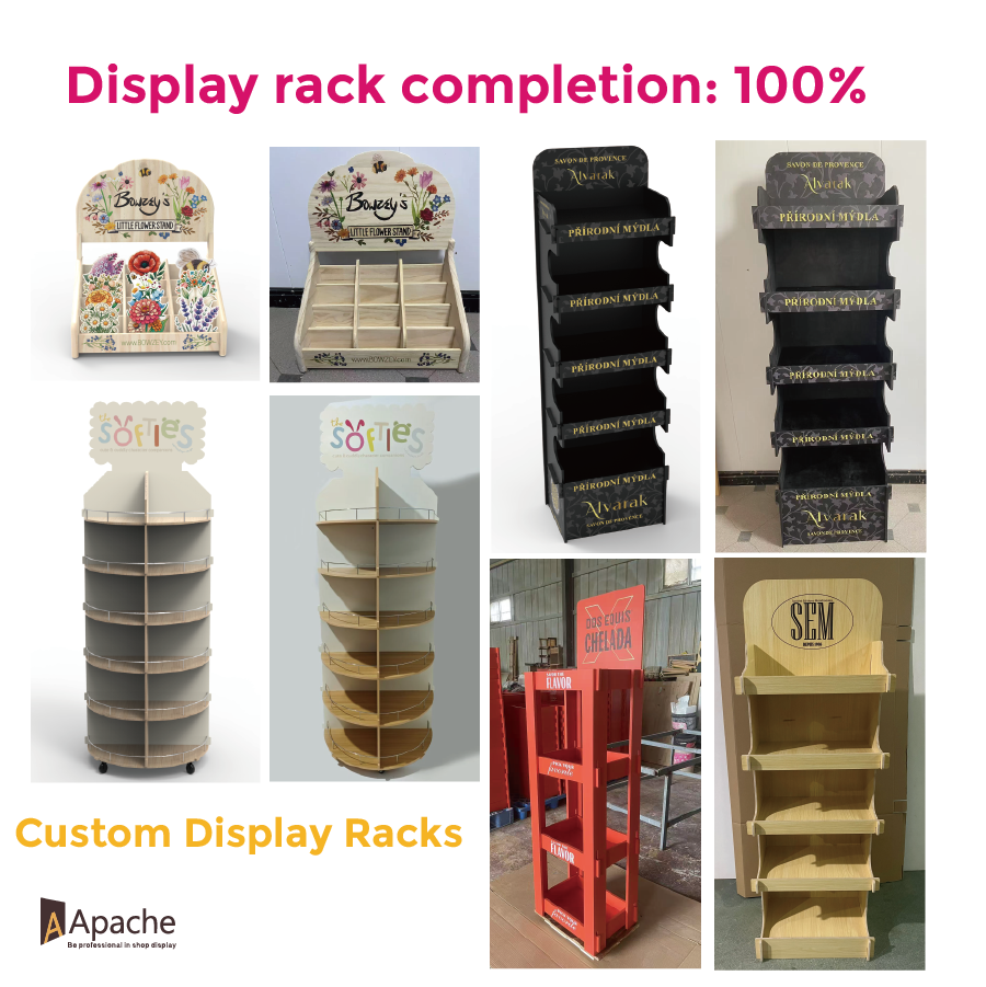 Apache Customized Portable Wooden Floor Stand Cookie Biscuits Snack Display Rack for Store Retail Floor Display Rack — view 5