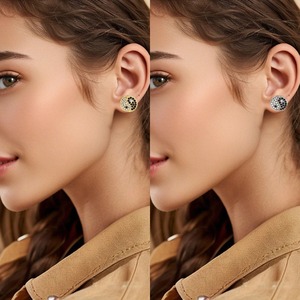 1 paire de boucles d'oreilles ethniques Ying Yang Taichi en acier inoxydable, argent, or, noir, cadeau de mariage - Product Image 4