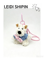 Porte-clés en peluche chiot blanc Kawaii avec pull tricoté bleu et mini lapin rose en peluche, pendentif de sac pour cadeau