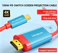 Câble Type C vers HDTV 4K 60Hz avec charge PD 100W pour Switch, iPhone 15/16, ordinateur portable, projecteur, appareil photo, mise en miroir d'écran