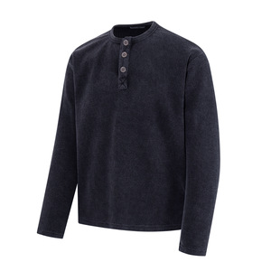 Camiseta Henley de manga larga para hombre, estilo callejero americano, estampada, con patrón de punto gofrado, holgada y versátil para combinar en capas - Product Image 4