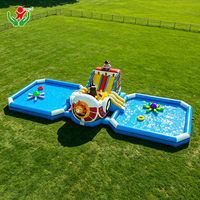 Tobogán Acuático Inflable con Forma de Barco Pirata y Calavera Gigante, con Piscina Extra Grande, Equipo de Entretenimiento para Parques Acuáticos