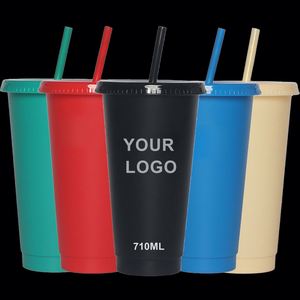 Wholesale 710ml <b>Large</b> Capacity PP Plastic Water Bottle Custom Logo BPA Free Drinking Cup With Lid & Straw Plastic Cup - Product Image 1